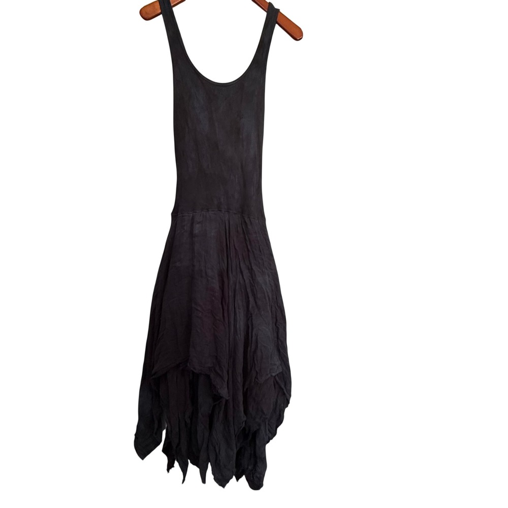 Hazelmage Fairy Black Waffle Knit Handkerchief Hem Midi Dress Made in Aotearoa